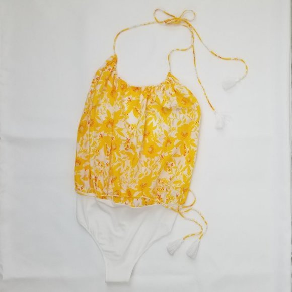 Free People Liza Halter Bodysuit Ivory Yellow NWT - Picture 2 of 7